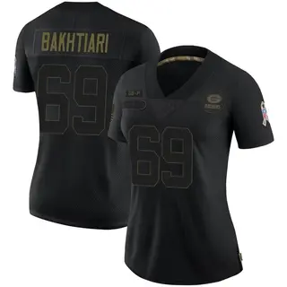 Green Bay Packers Women's David Bakhtiari Limited 2020 Salute To Service Jersey - Black