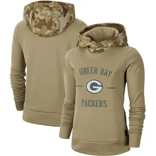 Green Bay Packers Women's Khaki 2019 Salute to Service Therma Pullover Hoodie