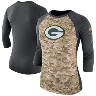 Green Bay Packers Women's Legend Salute to Service 2017 Three-Quarter Raglan Sleeve T-Shirt - Camo/Charcoal