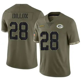 Green Bay Packers Youth AJ Dillon Limited 2022 Salute To Service Jersey - Olive