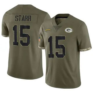 Green Bay Packers Youth Bart Starr Limited 2022 Salute To Service Jersey - Olive