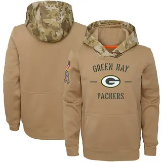 Green Bay Packers Youth Khaki 2019 Salute to Service Therma Pullover Hoodie