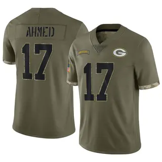 Green Bay Packers Youth Ramiz Ahmed Limited 2022 Salute To Service Jersey - Olive